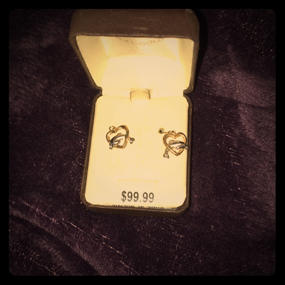 heart drop dolphin earrings